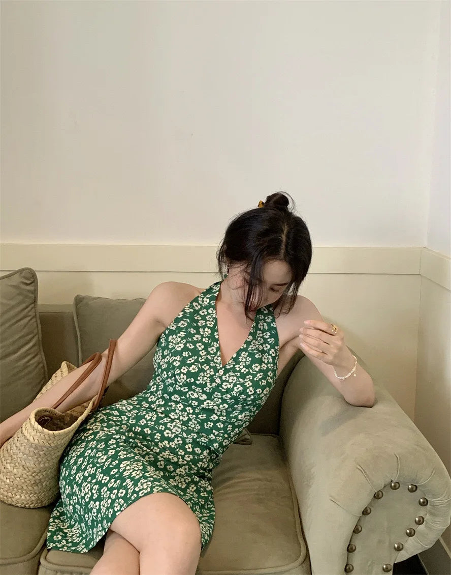 Women Mini Dresses Summer Fashion Female Vestidos Print Floral Chiffon Dresses Shirring Pleated Short Puffy Sleeve Casual Dress