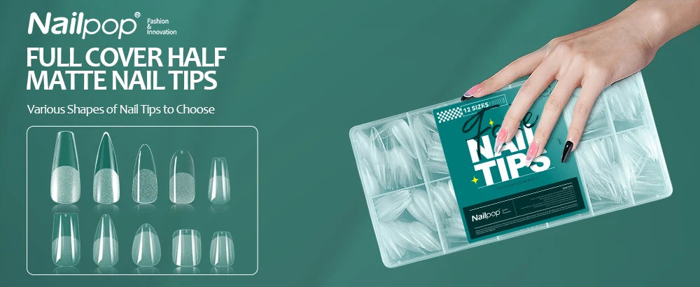 NAILPOP Soft Gel Nail Tips 600PCS Pre-Buff Full Cover Coffin Almond Oval Shaped Nail Extenison Tips Half Matte Gel X Fake Nails