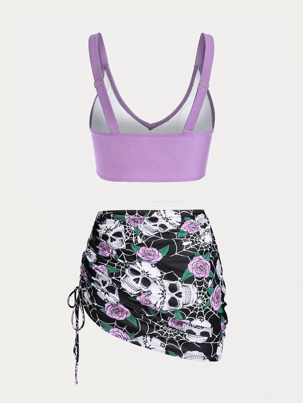 ROSEGAL Plus Size Women's Plus Size & Curve Skull Rose Print Crossover Three Piece Bikini Swimsuits