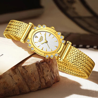 LIGE 2025 New Gold Square Watch For Women Simple Fashion Waterproof Quartz Ladies Watches Ultra-Thin Mesh Women's Bracelet Watch