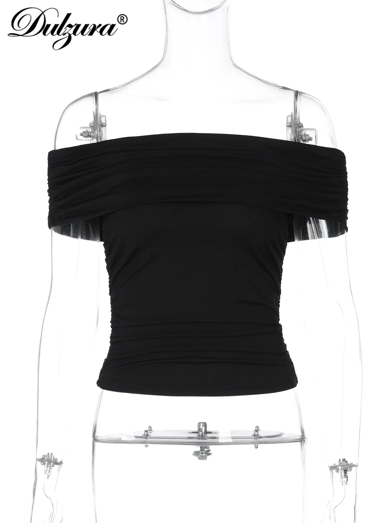 Dulzura Sleeveless Off Shoulder Ruched Bodycon Crop Top Solid Sexy Elegant T-Shirt Party Club Streetwear Spring Summer Top