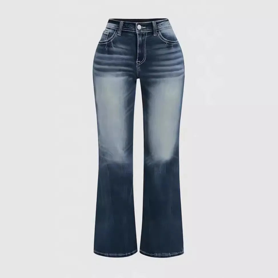 Women's simple Denim flared pants European and American style casual jeans suitable for daily travel - Badiee Stylez