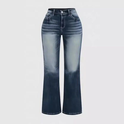 Women's simple Denim flared pants European and American style casual jeans suitable for daily travel - Badiee Stylez