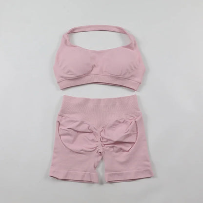 Fitness Shorts Sets Seamless Yoga Set Women 2Pcs Halter Sports Bra Scrunch Butt Gym Shorts Set Workout Clothes Summer Sportswear Badiee Stylez