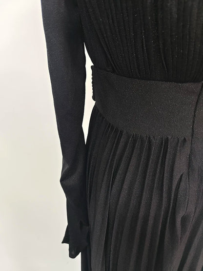 TWOTWINSTYLE Solid Spliced Belt Slimming Dresses For Women O Neck Long Sleeve High Waist Temperament Long Dress Female Clothes