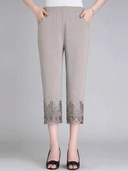 Hollow Out Diamond Studded Women's Summer Cropped Pants Fashionable Cool 2025 Casual Outdoor Pants New Street Pants