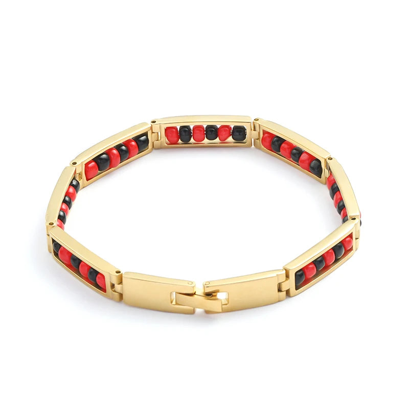 Wholesale New Arrival Stainless Steel Jewelry Green and Yellow Color Orula Elegua Bracelet Mix Beads Unisex Bangle For Women Men Badiee Stylez