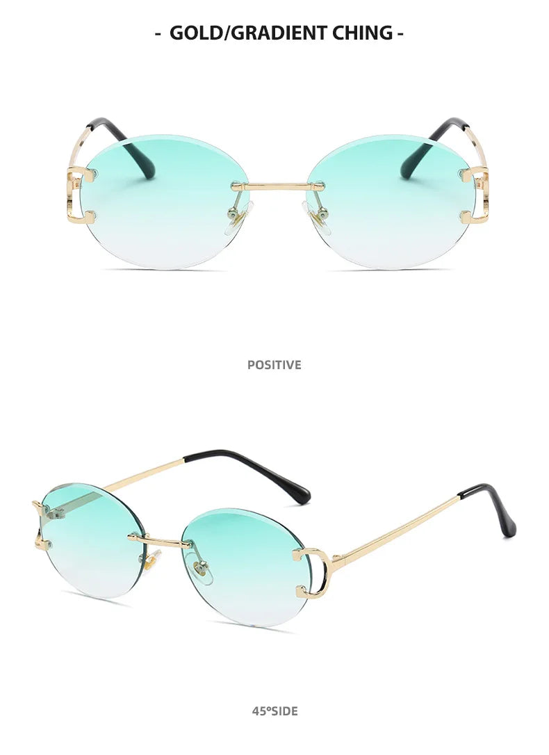 Trendy Sunglasses For Woman Summer Rimless Sunglass Oval Fashion Brand Designer Shades Pink Women's Sun Glasses UV400