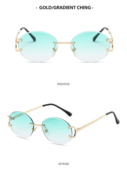 Trendy Sunglasses For Woman Summer Rimless Sunglass Oval Fashion Brand Designer Shades Pink Women's Sun Glasses UV400