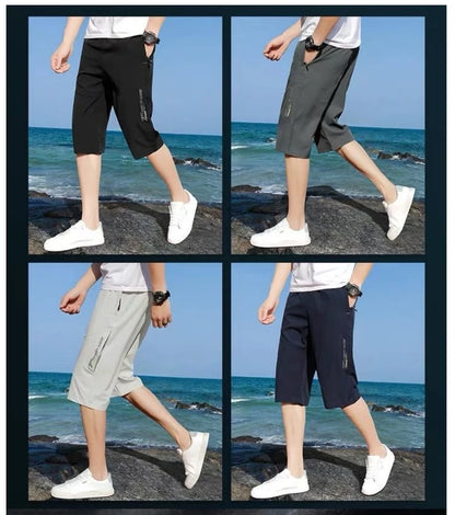 Men's work pants, knee length pants, zippered pockets, summer shorts, hiking and jogging elastic waist sportswear Badiee Stylez