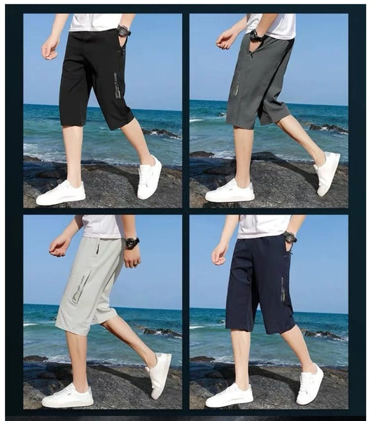 Men's work pants, knee length pants, zippered pockets, summer shorts, hiking and jogging elastic waist sportswear Badiee Stylez