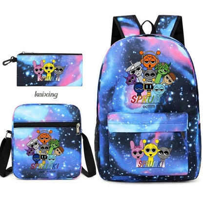 Hot Backpacks New Sprunki Students 3 PCS Set School Bag Teen Girl Boy Back To School Gift Leisure Mochila Teens Travel Bags Picture Color 7 16 inch