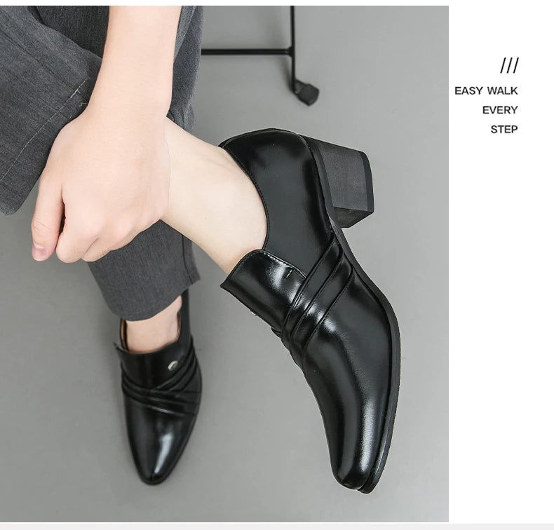 Men Formal Oxford Shoes Casual Business Office Party Loafers Men's High Heels Shoes Classic Men Shoes PU Leather Dress Shoes