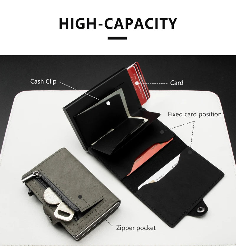 CASEKEY Pink Wallet Slim Minimalist Leather Pop UP Wallet Rfid Blocking Mini Aluminum Automatic Card Holder for Women Men