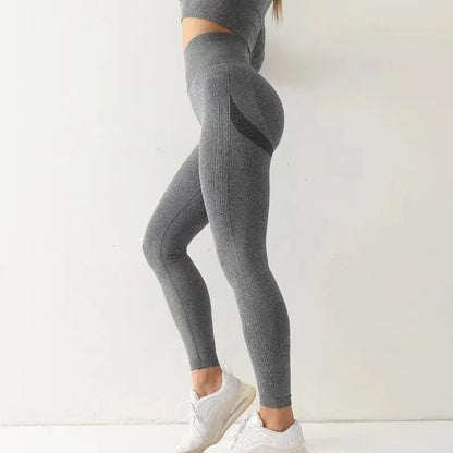 Fitness Women Sport Seamless Leggings High Waist Elastic Solid Yoga Leggings Gym Jogging Quick Dry Push Up Slim Pants Female GRAY