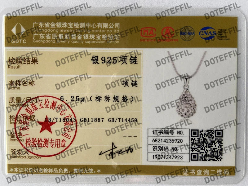 DOTEFFIL 925 Sterling Silver 18 Inch Water Drop Pendant AAA Zircon Necklace For Women Fashion Wedding Party Charm Jewelry