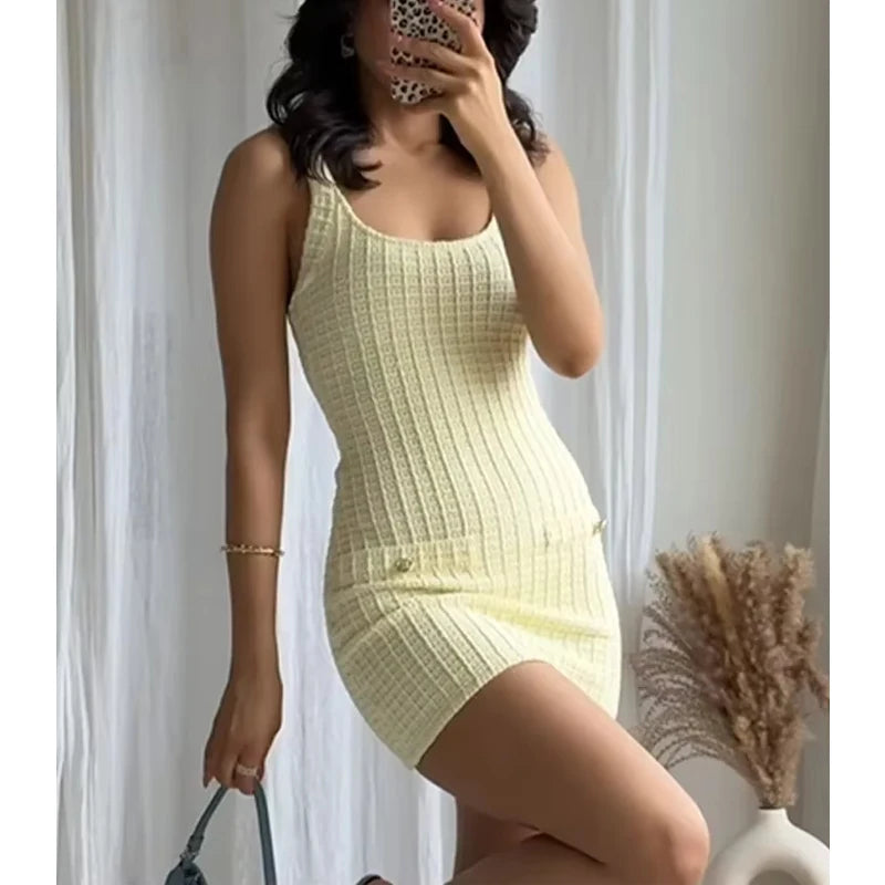 MUJER 2025 Knitted Short Dresses for Women Bodycon Mini Dress Woman Backless Beach Dress Women Sleeveless Women's Summer Dress