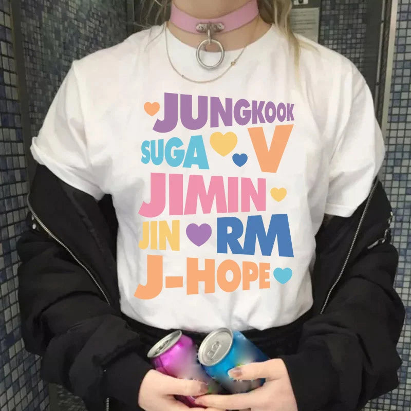 Kpop Printed Men's and Women's T Shirt Jungkook Jimin V J-Hope Rm Jin Short-Sleeved Casual Fashion Top Y2k Top  Women Clothing