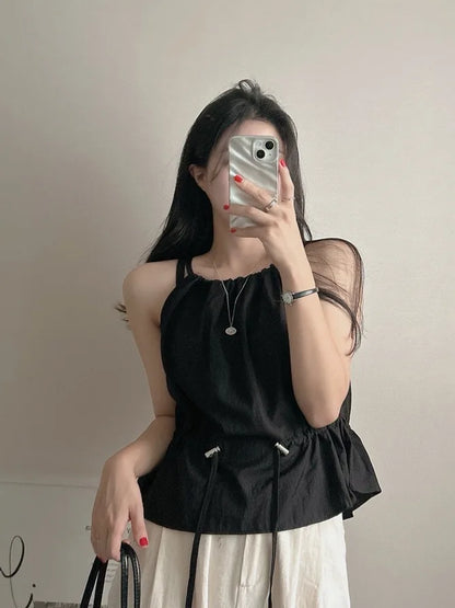 Faionable Dstring Waist Vest Spring Summer Dongda Gate Sle Trendy Belted Crop Top Women's Busin Casual ort Sve