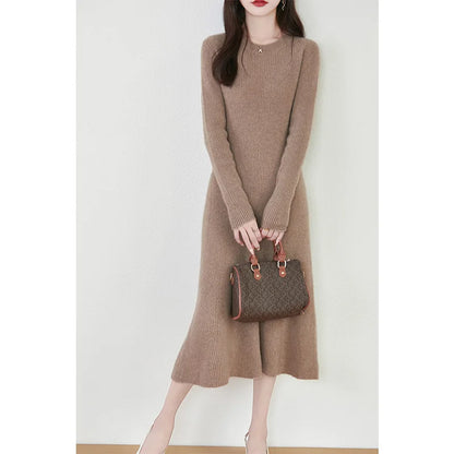 Women's Pure Wool Knitted Long Dress, Round Neck, Fishtail Skirt, Slim, Elegant, Casual, Fashionable, Sweater, 2024Autumn/Winter Badiee Stylez