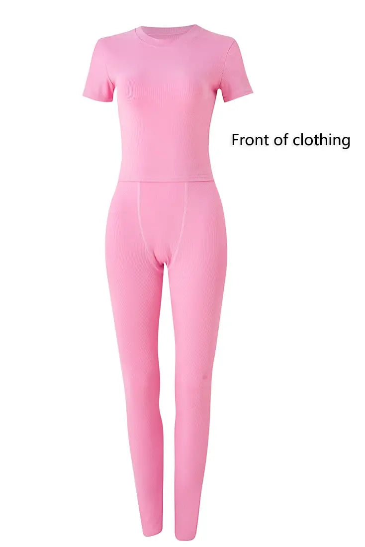 Lounge Wear Ribbed Casual 2 Piece Summer Shorts Set For Women Sleeve Top+Elastic Leggings Outfits