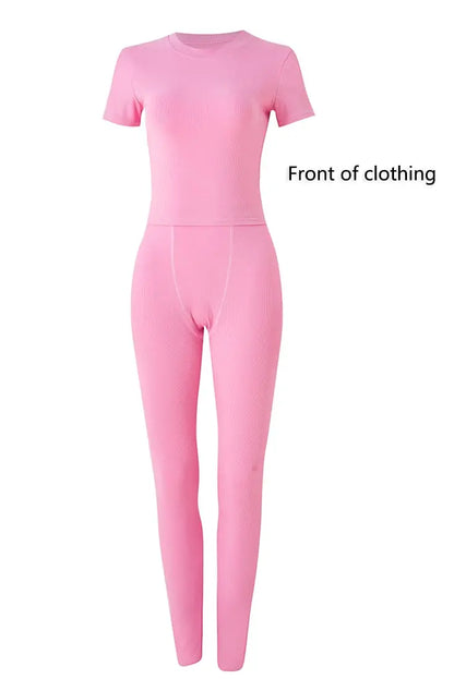 Lounge Wear Ribbed Casual 2 Piece Summer Shorts Set For Women Sleeve Top+Elastic Leggings Outfits