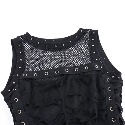 Goth Sexy Lace Corset Crop Tops Camis Y2K Harajuku Aesthetic Black Red Cross Basic Tank Top Summer Women Grunge Emo Streetwear