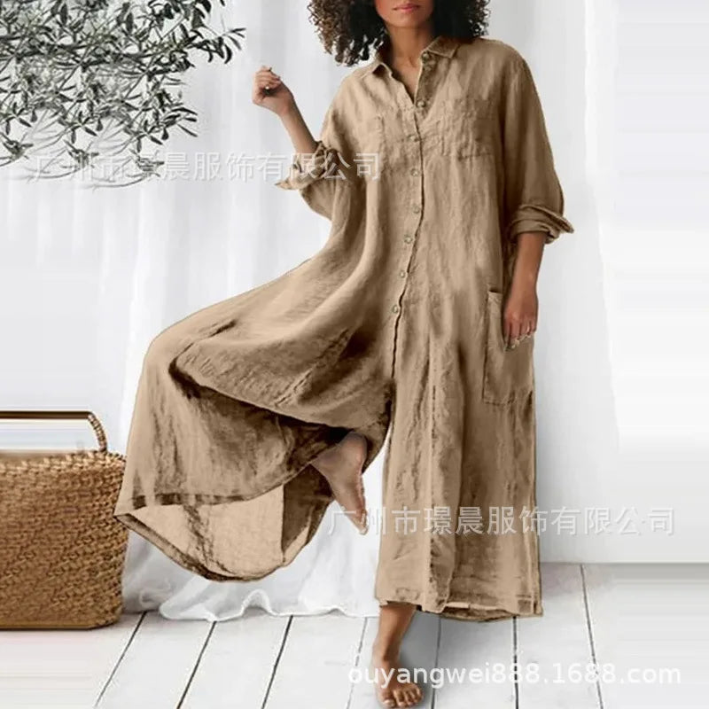 Casual Oversized Womens Jumpsuit 2025 Loose Romper Solid color Single Breasted Beach Playsuit Wide Legs Pants for Women Vestidos Badiee Stylez