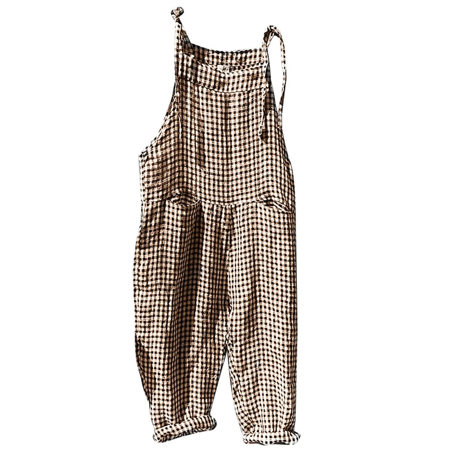 Casual Striped Overalls Korean Style Women's Summer Loose Fit Suspenders Jumpsuits Contrast Color Wide Leg Pants WIth Pockets