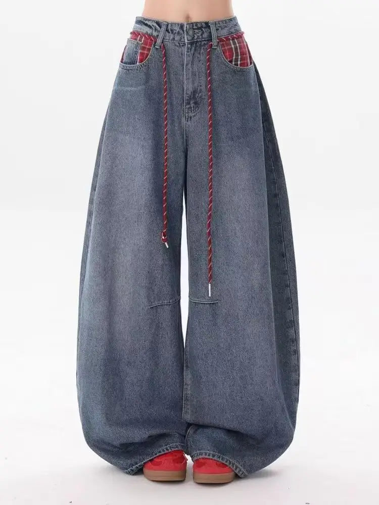 Y2K fashion retro cartoon embroidered women wide-leg jeans casual Harajuku loose pants street personality high-waisted jeans