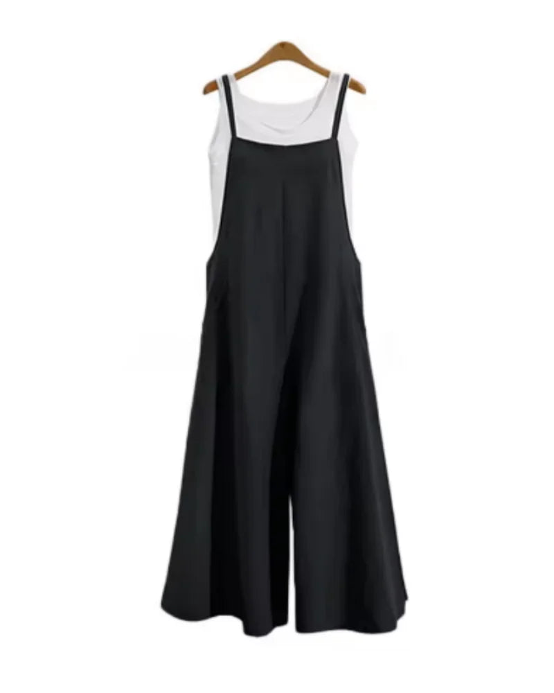 Women Straps Jumpsuit Summer Solid Color Wide Leg Pants Dungaree Bib Overalls Casual Loose Sleeveless Cotton Linen Jumpsuits 5Xl Badiee Stylez