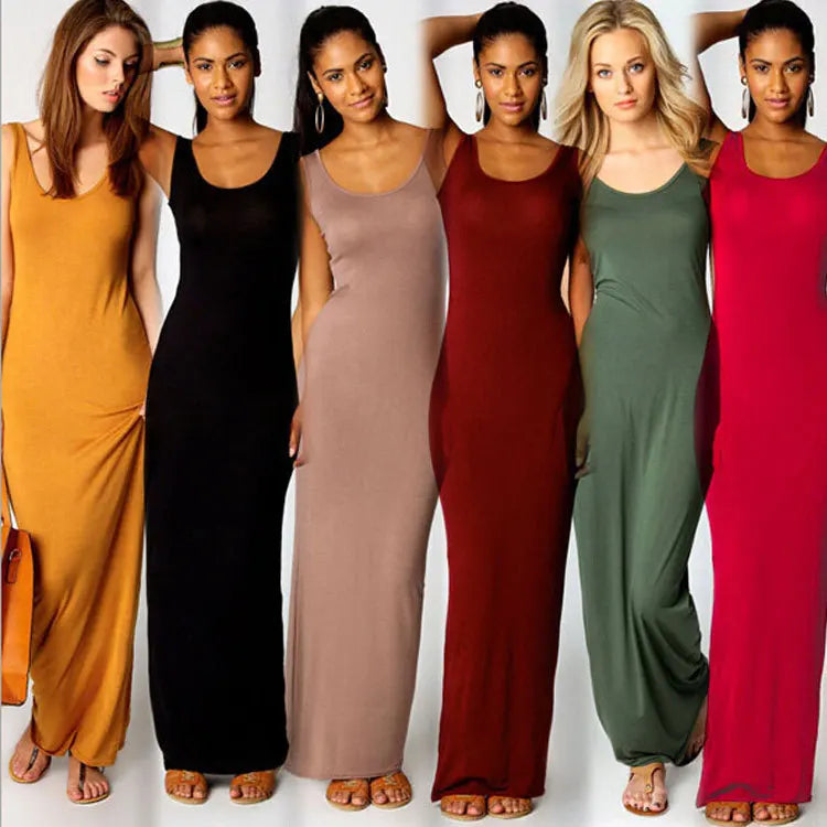 Sexy Solid Color Slim Bodycon Long Maxi Dress Women Elegant Sleeveless Skinny Dress Club Party Vestidos Badiee Stylez