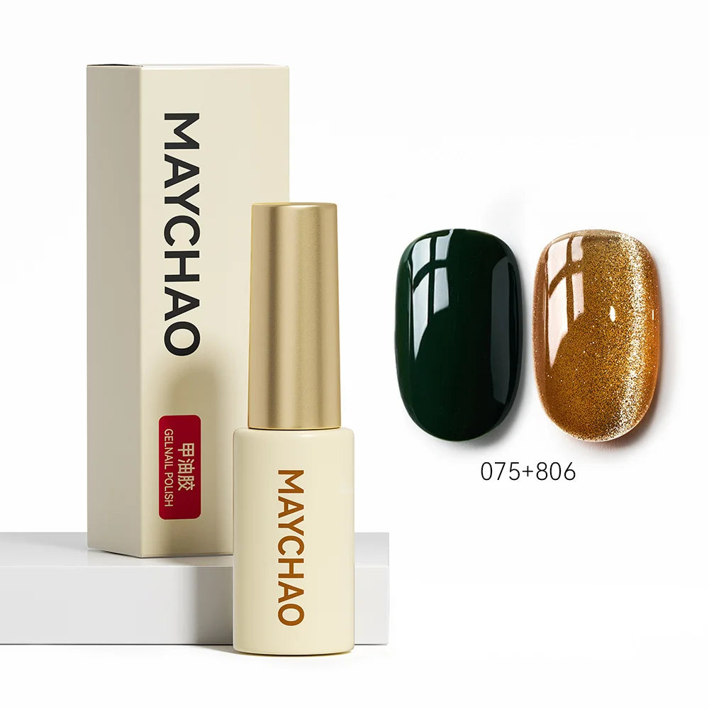 MAYCHAO 5ML Gel Nail Polish 9D Laser Diamond Glitter Cat Eye Gel Semi-Permanent Soak Off UV LED Gel Nail Manicure Tools Nail Art 075And806