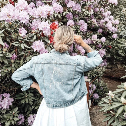 Bachelorette Jean Jackets Hen Party Gift Custom Bride Denim Jacket Pearl Mrs Outerwear Bridesmaid Personalised Coats Wedding Day