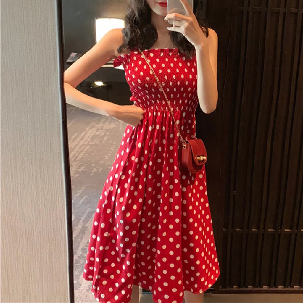 Sexy Off Shoulder Polka Dots Midi Dress Women 2024 Summer Casual High Waist Elegant Office Laides Dresses For Women Badiee Stylez