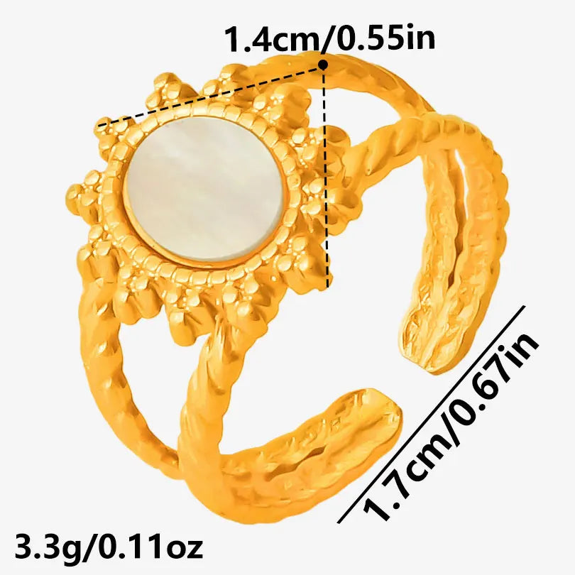 Sea Jewelry Shell Leaf Geometric Round Stainless Steel Rings For Women Men Accessories Open Adjustable Ring Beach Holiday Bagues