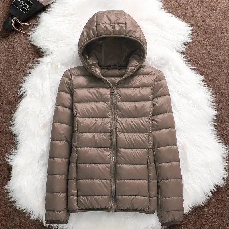 Plus Size 2023 Autumn and Winter New Women Lightweight Puffer Jacket Female Hooded Slim-fit White Duck Down Warm Short Coats