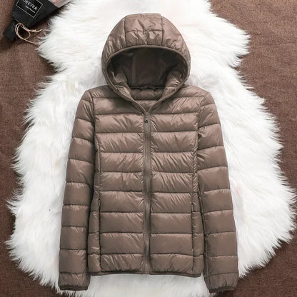 Plus Size 2023 Autumn and Winter New Women Lightweight Puffer Jacket Female Hooded Slim-fit White Duck Down Warm Short Coats