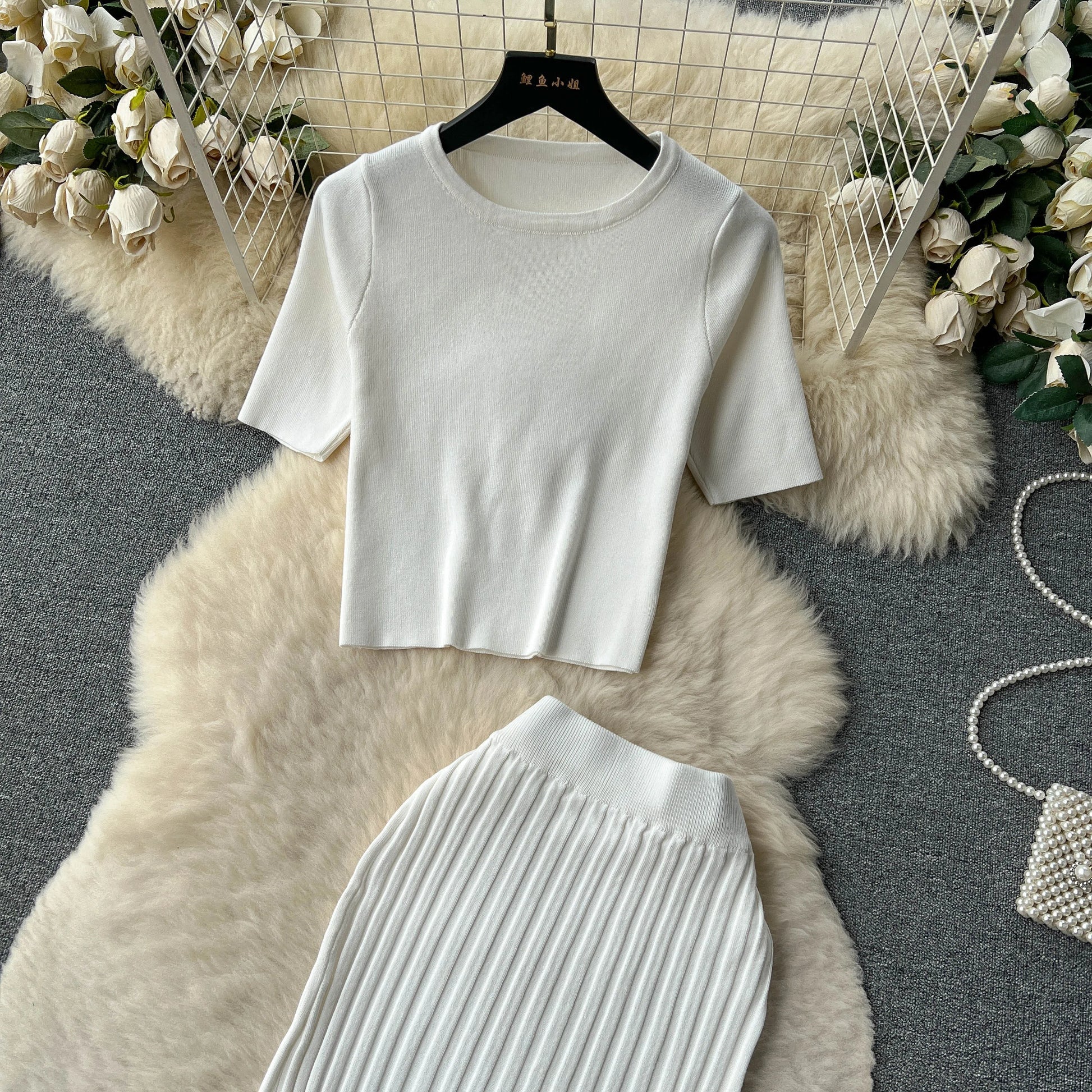 SINGREINY Casual Two Piece Sets Women Summer O Neck Top Elastic Waist Long Skirt Fashion Office Lady Korean Knit Suit