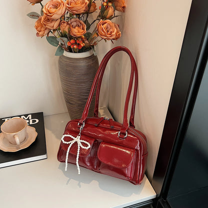 Fashionable Underarm Bow Bag for Women 2024 Korean Edition New Simple Leisure Pillow Bag Trendy Versatile Shoulder Bag Red