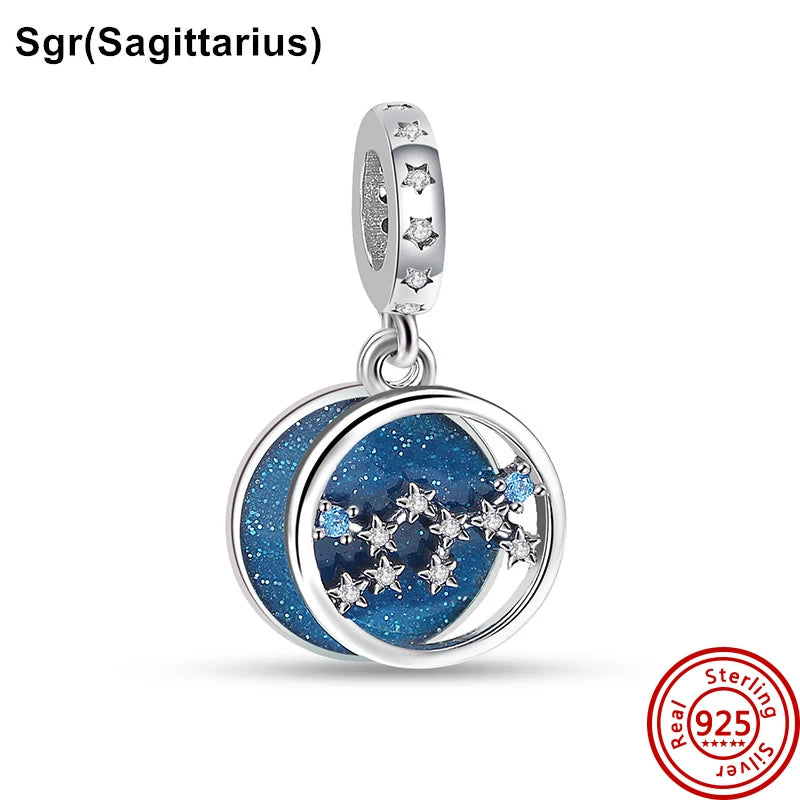 Authentic 925 Sterling Silver Sparkling Aries Leo Scorpio 12 Zodiac Signs Constellation Charm Beads Fit Pantaro Bracelet Jewelry N476