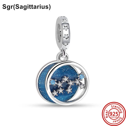Authentic 925 Sterling Silver Sparkling Aries Leo Scorpio 12 Zodiac Signs Constellation Charm Beads Fit Pantaro Bracelet Jewelry N476