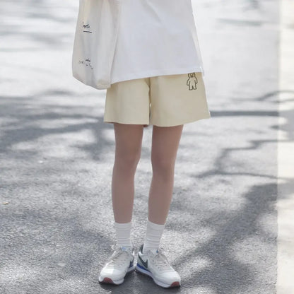 Loose Shorts Solid Pants For Women Streetwear Summer Clothes Cute Bear Printed Ropa De Mujer Elastic High Waist Casual Trousers