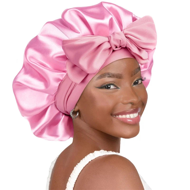 high-quality Mulberry Silk Sleeping Bonnet for Women Large Sleep Cap with Wide Elastic Tie Band for Curly Dreadlock Braid Hair C Badiee Stylez
