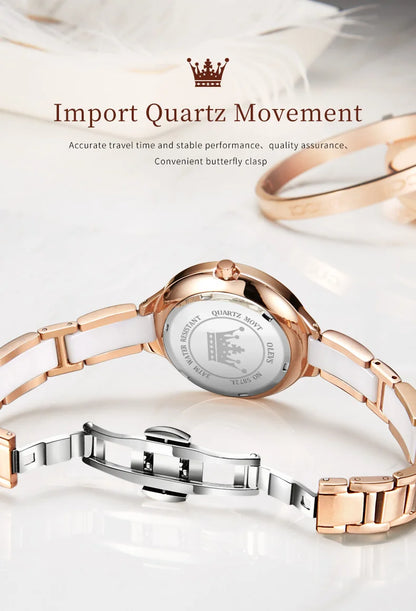 OLEVS Luxury Brand Women's Watches Elegant Fashion Ceramic strip Waterproof Japan Imports Quartz Watch Dress Lady Watch Simple
