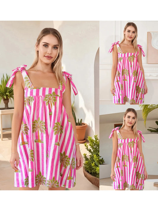 Women s Boho Floral Print Spaghetti Strap Maxi Dress with Ruffle Hem for Summer Vacation Beach Party Casual Wear