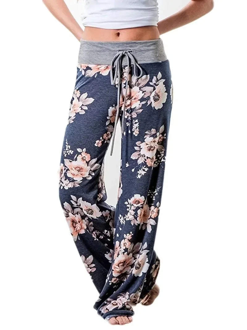 S-8XL Fashion Women Casual Loose Stretch Printing Long Wide Leg Yoga Pants Drawstring Lounge Pants Pajama Pants