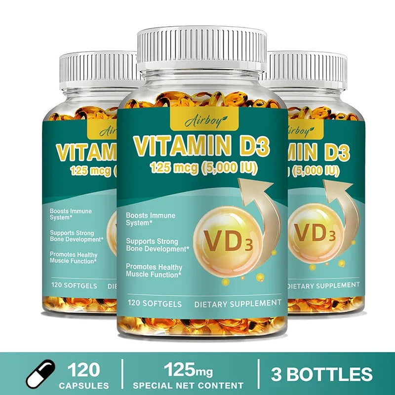Vitamin D3 - Promotes Strong Bones and Teeth, Immunity, Healthy Muscle Function 120 Capsule-3bottles