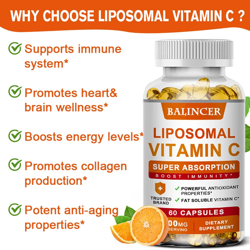 Liposomal Vitamin C Capsules - Promotes Collagen Production, Supports Skin, Immune Health, Powerful Antioxidant