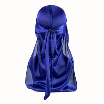 Men's Silk Durag Bonnet Bandana Silky Du Rag Doo Rag Long Tail Waves Cap One Size ROYAL Blue